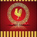 The Gold  Roosters In Chinese Circle On Red Background And Shadow Stock Photo