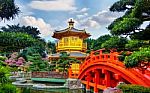 The Golden Pavilion Of Absolute Perfection In Nan Lian Garden In Chi Lin Nunnery, Hong Kong Stock Photo