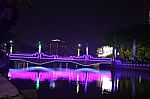  The Lights Of The Bridge And The River In The Middle Of The City Stock Photo