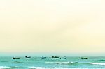 The View Of Sand Beach And Sea Wave On Afternoon Stock Photo