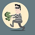 Thief Running Stealing Money Stock Photo