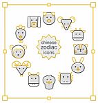 Thin Line Icons Set, Chinese Zodiac Stock Photo