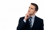 Thinking Businessman, Hand On Chin Stock Photo