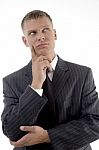 Thinking Businessman Looking Up Stock Photo