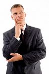 Thinking Businessman Looking Up Stock Photo