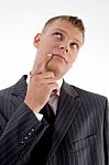 Thinking Businessman Looking Up Stock Photo