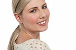 Tight Face Closeup Of Smiling Teen Blonde Girl Stock Photo