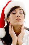 Tired Girl Wearing Christmas Hat Stock Photo