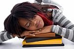 Tired Student Sleeping On Books Stock Photo