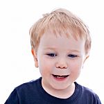 Toddler Blond And Blue Eyes Boy Child With Various Facial Expres Stock Photo