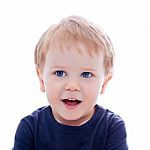 Toddler Blond And Blue Eyes Boy Child With Various Facial Expres Stock Photo