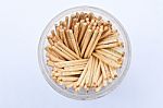 Toothpicks In A Box On A White Background Stock Photo