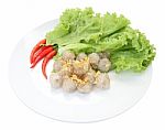 Top Of Tapioca Balls With Pork Filling On White Dish Stock Photo