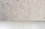 Top Of Wood Table On Old Concrete Wall Background Stock Photo