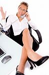 Top View Of Executive Busy On Phone Stock Photo