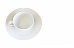 Top View Of The Glass And White Ceramic Plate On A White Background With Clipping Path Stock Photo