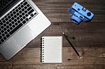 Top View Of Working Table Stock Photo