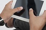 Touch The Screen With Two Fingers Stock Photo