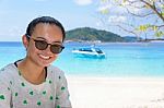 Tourist Woman On The Beach At Similan Islands, Thailand Stock Photo