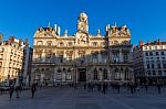 Townhall In Lyon With French Flag Stock Photo