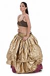 Traditional Belly Dancer In Golden Costume Stock Photo