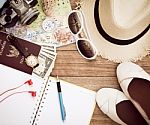 Travel Concept On Wooden Table Stock Photo