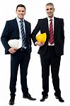 Two Architects Posing With Safety Helmet Stock Photo