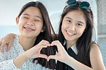 Two Asia Thai Teen Best Friends Girls Smile And Funny Stock Photo