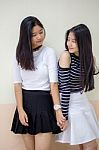 Two Asia Thai Teen Best Friends Girls Smile And Funny Stock Photo