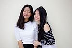 Two Asia Thai Teen Best Friends Girls Smile And Funny Stock Photo