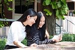 Two Asia Thai Teen Best Friends Girls Smile And Funny Stock Photo