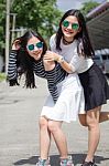 Two Asia Thai Teen Best Friends Girls Smile And Funny Stock Photo