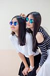 Two Asia Thai Teen Best Friends Girls Smile And Funny Stock Photo