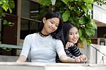 Two Asia Thai Teen Best Friends Girls Smile And Funny Stock Photo