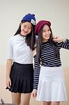 Two Asia Thai Teen Best Friends Girls Smile And Funny Stock Photo