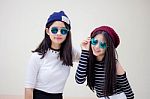 Two Asia Thai Teen Best Friends Girls Smile And Funny Stock Photo