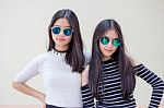 Two Asia Thai Teen Best Friends Girls Smile And Funny Stock Photo