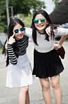 Two Asia Thai Teen Best Friends Girls Smile And Funny Stock Photo