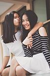 Two Asia Thai Teen Best Friends Girls Smile And Funny Stock Photo