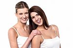 Two Attractive Girls Posing In Sleeveless Spaghetti Stock Photo