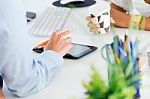 Two Business Woman Working In Office With Digital Tablet Stock Photo