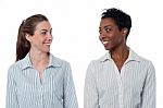 Two Business Women Looking At Each Other Stock Photo