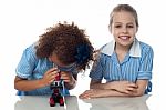 Two School Kids Doing Research Stock Photo