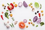 Various Fresh Vegetables And Herbs On White Background.ingredien Stock Photo