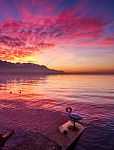 Vibrant Sunset Reflecting Over The French Alps Stock Photo