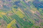 View From Airplane Window Flying Above The Rice Fields Stock Photo