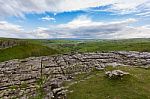 View Of The Yorkshire Dales Over The Rocky Malham Cove Stock Photo