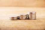 Vintage Close Up Stack Silver Coins Stock Photo