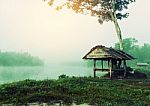 Vintage Landscape And River Background Stock Photo