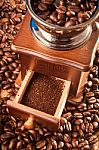 Vintage Manual Coffee Grinder With Coffee Beans Stock Photo